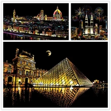 DIY Manual Scraping Painting 40.5x28.5 CM Colorful Famous City Building Night View Magic Art Scratch Painting Paper Drawing Toys