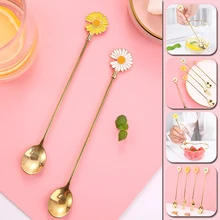 Daisy Sun Flower Mini Stainless Steel Coffee Stirring Spoon Dinner Fruit Fork Teaspoon Dessert Tea Spoon Tableware Children