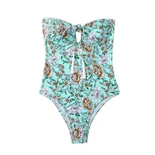 Denim Swimwear Women's Printed Suit Swimmwear Bathing Swimsuit Floral One-Piece Swimwears