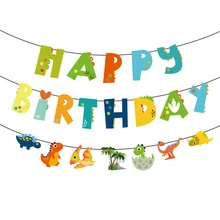 Dinosaur Theme Happy Birthday Party Banner Flag Kids Birthday Baby Shower Party Decorations Jungle Safari Birthday Decor