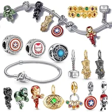 Disney Avengers Iron Man Mickey Charm 925 Sterling Silver Beads Fit Original 925 pandoa Bracelet plata charms of ley 925 Gifts