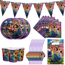 Disney Cartoon Encanto Mirabel Kids Birthday Disposable Tableware Cup Plate Encanto Mirabel Birthday Decor Girls Party Supplies
