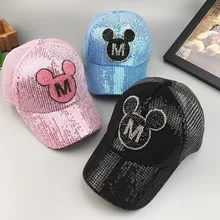 Disney Children's Baseball Cap Cartoon Mickey and Minnie Sequin Cap Girls Summer Sunscreen Mesh Cap 2-8 Years Old Birthday Gift