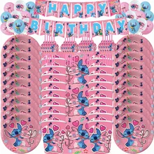 Disney Lilo & Stitch Birthday Party Supplies Paper Plate Cup Banner Balloons Pink Angel Party Decoration Kids Girls Baby Shower