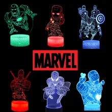 Disney Marvel Night Lights 3D Ironman Spiderman Hulk Deadpool Cartoon The Avengers LED Lamp Colorful Illusion Bedroom Decor Gift