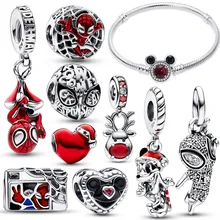Disney Mickey 2022 New Winter 925 Sterling Silver Bead Christmas Santa Apricot Charm Fit Original Pandora Bracelet Women Jewelry