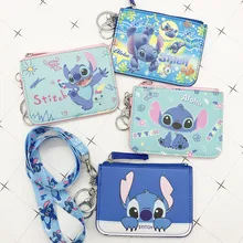 Disney Minnie Mouse hanging neck card holder card Stitch Cartoon ID card shell leather case bus card hold