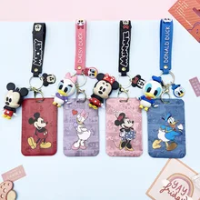 Disney Movie Mickey Mouse Cute Card Holders Cartoon Pattern Donald Duck Minnie Women's ID Card Holder with Keychain Kids Gifts