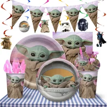 Disney Star Wars Set Baby Yoda Theme Birthday Party Toy Letter Pull Flag Cake Flag Latex Balloon Baby Shower