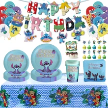 Disney Stitch Theme Girl Party Tableware Paper Cup Plate Napkin Tablecloth Straws Shower Kids Birthday Party Decoration Supplies