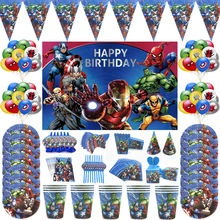 Disney Superhero Party Supplies Decoration Balloon Kids Toys Baby Shower Birthday Disposable Cup Plate Avenger Backdrops Decor
