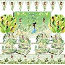 Disney The Princess and the Frog Tiana Princess Balloons Banner Cake Topper Girl Birthday Party Decor Baby Shower Supplie Globos
