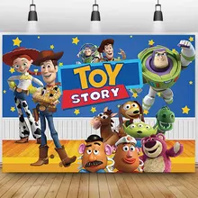 Disney Toy Story Party Backdrops Curtain Photobooth Backdrop Cloth Children's Birthday Party Wall Decorations Backdrop Stand