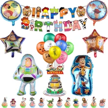 Disney Toy Story Party Supplies Buzz Lightyear Woody Foil Balloon Happy Birthday Banner Party Decoration Cake Topper Kids Toys