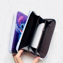 Disney Woman Long Wallet Cartoon Stitch Coin Bag Cute Anime Lilo & Stitch PU Leather Girl Card Package Children Holder Clutch