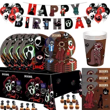 Doors Robloxs Figur Theme Party Decor Disposable Tableware Figur Cup Plate Balloon for Boy Kid Adult Birthday Party Supplies