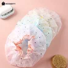 Double Layer Starry Sky Design Thick Waterproof Shower Cap Star Pattern Bathroom Hair Salon Supplies Bath Hat Bonnets for Women