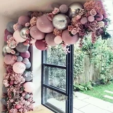 Doubled Baby Pink Balloons Garland Kit Wedding Decoration Dusty Hot Pink Chrome Silver Balloon Brithday Party Baby Shower Decor