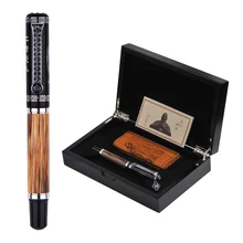 Duke Classic Confucius Natural Bamboo Metal Embossed Pattern Fountain Pen Iridium Medium Nib 0.7mm Ink Pen for Office / Gift