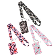 ER1017 Cherry Blossoms Lanyard For Key Neck Strap Lanyard Card ID Badge Holder Key Chain Key Holder Hang Rope Key Rings Gifts