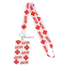 ER1147 Doctor Accessories Red Cross Lanyard Credit Card ID Holder Badge Bank Bus Business Card Cover Badge Hang Rope