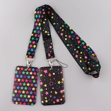 ER1859 Colorful Star Fashion Lanyards ID Badge Holder Bus Pass Case Cover Slip Bank Credit Card Holder Strap Cardholder