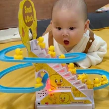 Electric Duck Climbing Stairs Toy Children Roller Coaster Toy Set Electric Light Music Amusement Climb Stairs Track Toy for Baby