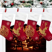 Embroidery Plush Christmas Socks Tree Pendant Candy Bag Hanging Ornaments Christmas Gift Bag Fireplace Decorations for Home Xmas