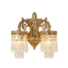 European Style Copper Crystal French Living Room Bedroom Bedside Staircase Aisle Mirror Front Wall Lamp E14 AC110V 220V