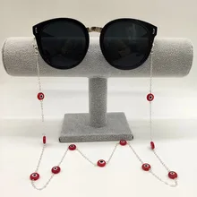 Eyeglasses Chain Printing Eye On White Red Glass Bead Metal Chain Silicone Loops Women Sunglasses Chain Mask Hanging Rope