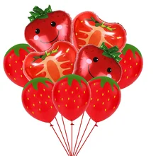 FANGLELAND Strawberry Themed Balloons Set Tropical Fruit Red Sweet Berries for Birthday Festive Outdoors Summer Party Decoration
