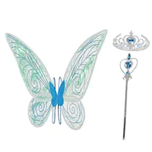 Fairy Wings Dressing Up Costume Set Angel Wings Magic Wand Crown Kit Sparkling Sheer Elf Butterfly Wings with Elastic Shoulder