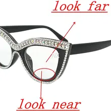 Fashion Bifocal Reading Glasses for Women Anti Blue Light Presbyopia Cat Eye Style Oversized Bling Rhinestone reading Glasses