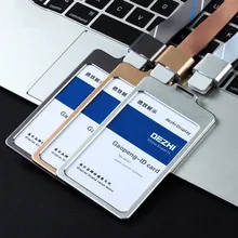 Fashion Card Cover Aluminum Alloy Vertical Name Tag Badge Holder ID Card Holders with Lanyard Business Work Card Metal Bags Case