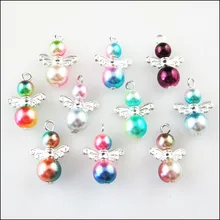 Fashion New 20Pcs Silver Plated Wings Colored Dancing Angel Charms Pendants 14x21mm