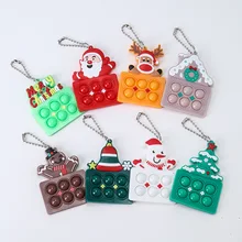 Fashion Pop Push Bubble Keychain Its Christmas Pendant Fidget Toys Stress Relief Toy Squishy Santa Key Chain for Christmas Gifts