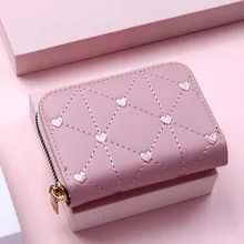 Fashion Women Wallets Cute Coin Purse Leather Solid Color Vintage Heart Short Wallet Luxury Ladies Girls Card Holder Clutch Bag