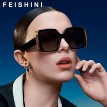 Feishini Brand Fashion Red Square Sunglasses Women Vintage White Gradient Korea Glasses Female Big Frame Modern Oculos De Sol