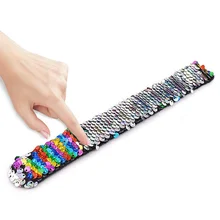 Fidget Toys Magic Glitter Slap Bracelets Mermaid Sequins Two Color Knocked Bracelets For Kids Party Decoration Decompression Toy
