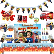 Fireman Sam Birthday Party Decorations Banner Fire Engine Fighter Theme Paper Cups Plates Favors Baby Shower party supplies