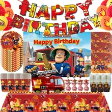 Fireman Sam Theme Happy Birthday Party Supplies Background Banner  Paper Cup Plate Napkins Kids Boys Favor Balloons Decorations