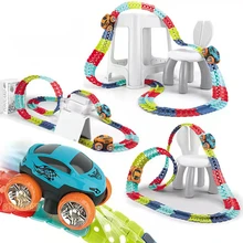 Flexible Electric Railway Car Changeable Track with LED Light Race Cars Creative DIY Assembly Racing Track Coaster Toys For Kids