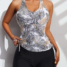 Floral Print Cross Back Bikini Swimsuit Tankini Set Women Two Piece Swimwear Summer Beach Bathing Suit