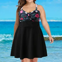 Floral Printed Vintage Swimsuits For Women Two Piece Plus Size Tankinis High Waist Training Flounce Swim Dress With Shorts
