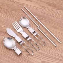 Foldable Camping Spoon Fork Chopsticks Flatware Outdoor Picnic Cutlery Set Stainless Steel Utensil Spoon Set Camping Equipment