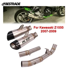 For Kawasaki Z1000 2007 2008 2009 Slip on Motorcycle System Mid Link Pipe Escape 51mm Exhaust Mufflers Tube Left & Right Side