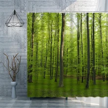 Forest landscape Shower Curtains for Bathroom Summer Green Wood Grove Tree Natural Scenery Bath Decor Fabric Hanging Curtains
