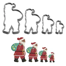 Four Specifications Christmas Cartoon Santa Claus Gives Gifts Plastic Mold Cake Fondant Tools Cookie Sushi and Fruits Cutters