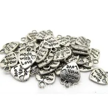 Free Shipping 100pcs Antique "Made with Love" Heart Charm Pendants 10x13mmJewelry Findings J0462