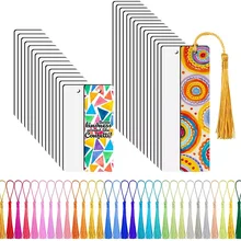 Free Shipping 30Pcs Double Sides Print MDF Wood Sublimation Blank Bookmarks Sublimation Blank Products DIY Bookmark with Tassels